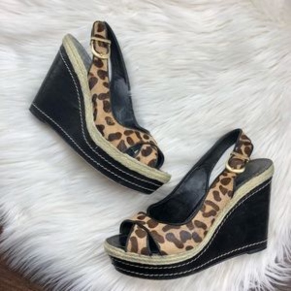 Vince Camuto Estera Leopard Platform Wedges 6.5 - Picture 1 of 7